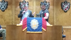 CA Detachment Commander Robert T. Kelly Jr. receiving plaque commemorating his serving this year from Squadron 283 Commander Charles Curtis